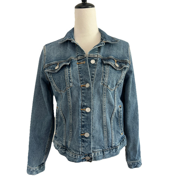 Gap Denim Jacket Womens Medium Jean Trucker Cotton Blend Button Front Retro Y2K - Picture 1 of 12